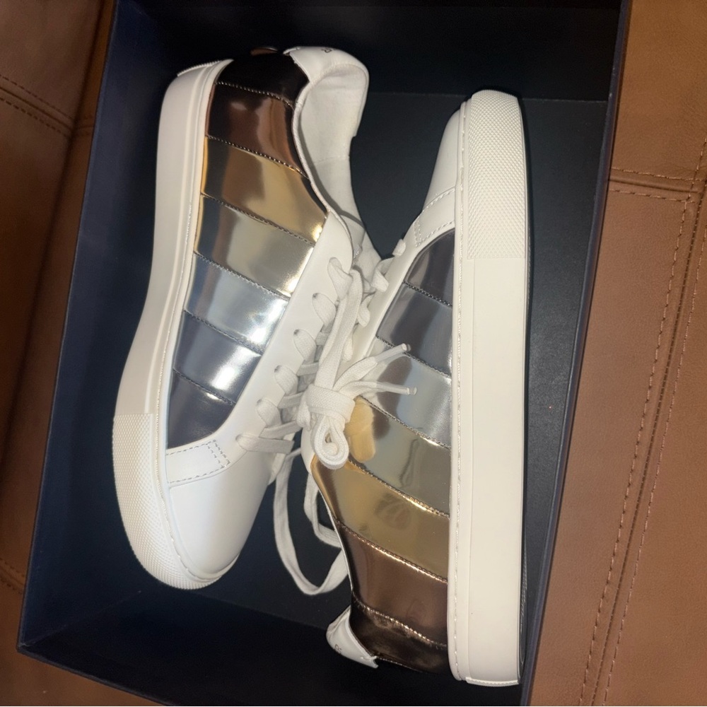 Kurt Geiger London Lane Stripe Metallic Gold Women’s Sneakers (New)